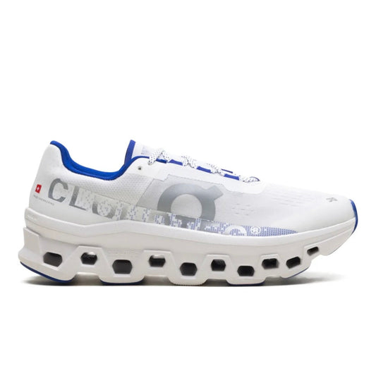 On Cloudmonster white blue