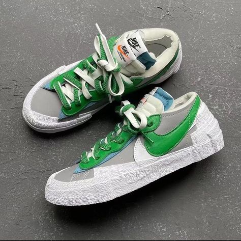 Nike Blazer Low Sacai Medium Grey Classic Green - תמונה 2